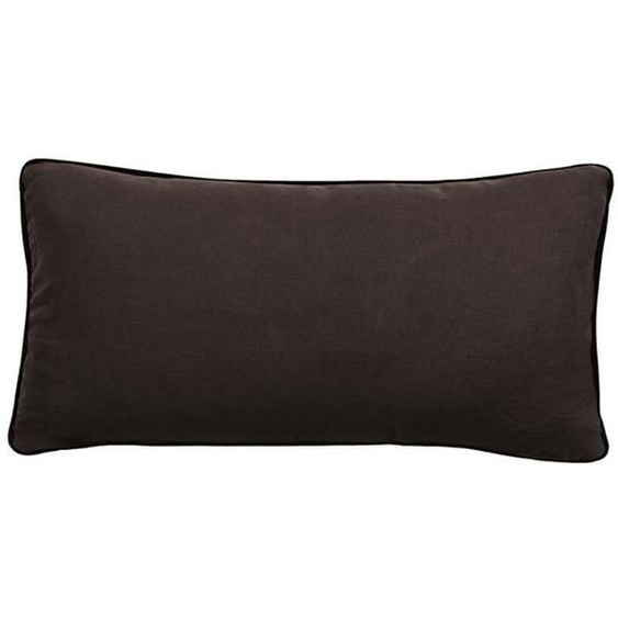 Housse de coussin Lin lavé - Doublé coton lavé - Finition galon noir Prélude Vent du sud - Prélude Café - 55 x 110 cm