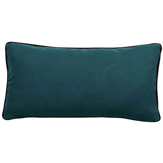 Housse de coussin Lin lavé - Doublé coton lavé - Finition galon noir Prélude Vent du sud - Prélude Geai - 55 x 110 cm