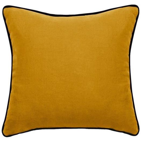 Housse de coussin Lin lavé - Doublé coton lavé - Finition galon noir Prélude Vent du sud - Prélude Gold - 80 x 80 cm