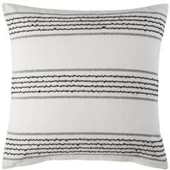 MADURA - Housse de coussin Malay  en Tissage texturé à rayures et franges torsadées Blanc