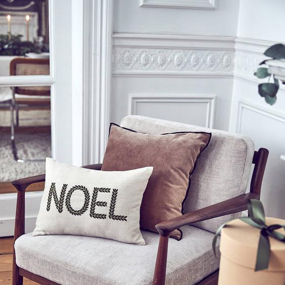 Housse De Coussin Noël En Coton Ecru