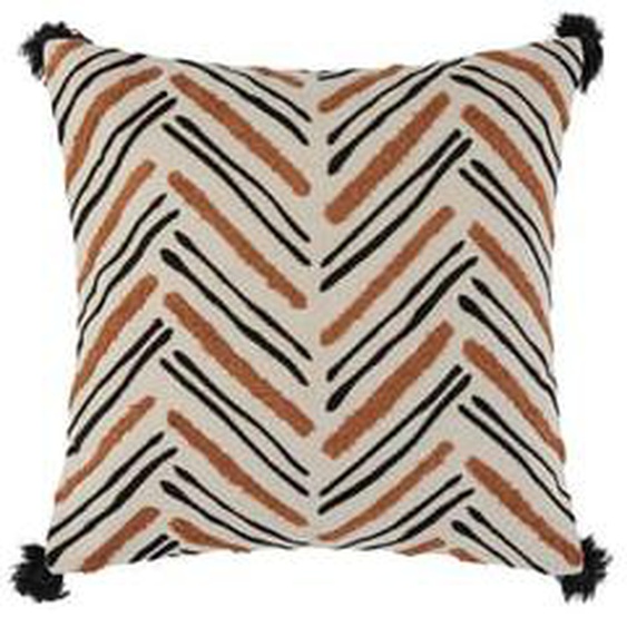 MADURA - Housse de coussin Oumy  en Coton rebrodé de bouclette et finition bourdon Naturel