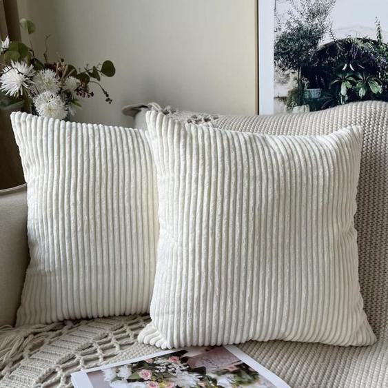 Housse de Coussin Velours Côtelé, Lot de 2 Décoratif Taie doreiller Décoration pour Canapé Chambre Maison 45 x 45 cm