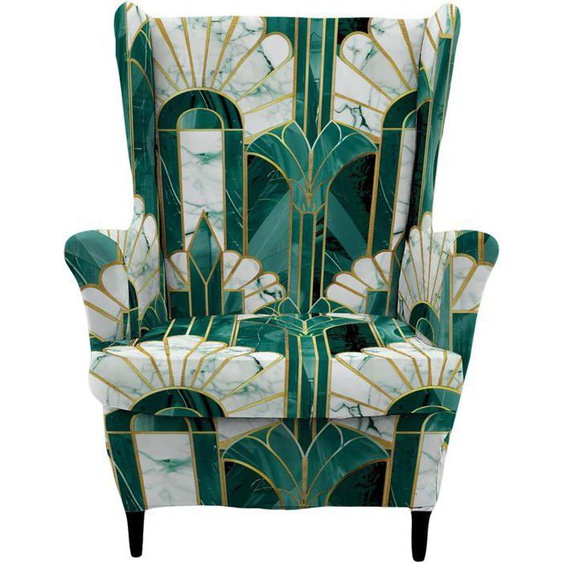 Housse de fauteuil à oreilles 2 pièces housse de chaise à oreilles housse de meuble de canapé-géométrie verte