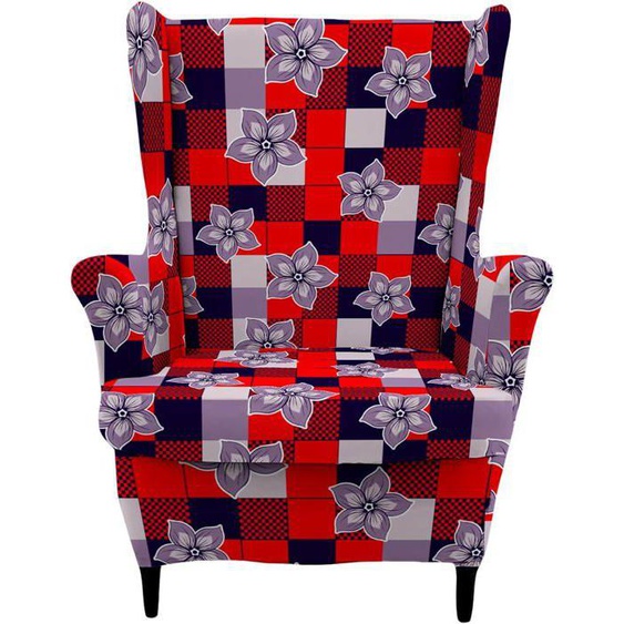 Housse de fauteuil à oreilles 2 pièces housse de chaise à oreilles housse de protection de meubles de canapé-plaid noir et rouge