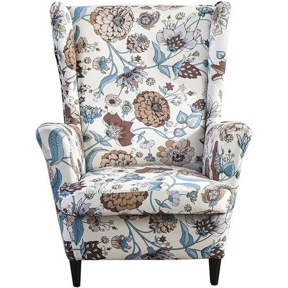 Housse de Fauteuil à Oreilles Extensible 2 Pièces，Housse de Fauteuil Antidérapante-imprimé marron