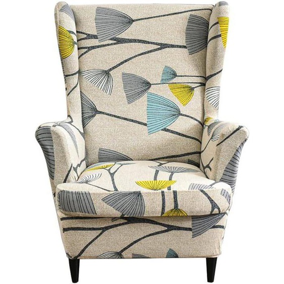 Housse de Fauteuil à Oreilles Extensible 2 Pièces，Housse de Fauteuil Antidérapante-pissenlit beige