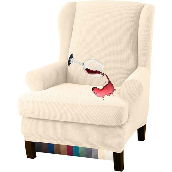 Housse de fauteuil à oreilles imperméable de couleur unie de haute qualité（beige)