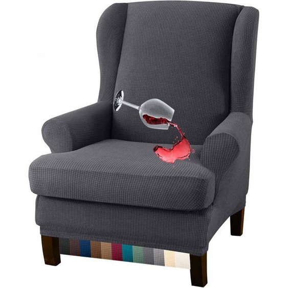 Housse de fauteuil à oreilles imperméable de couleur unie de haute qualité（gris foncé)