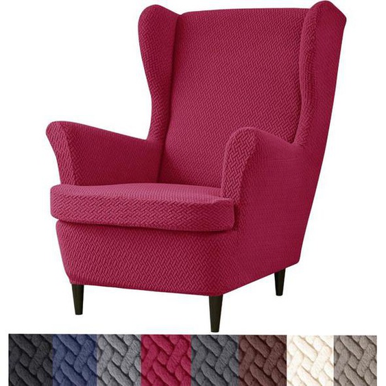 Housse de Fauteuil à Oreilles，Jacquard Stretch Uni Forme T-Bordeaux