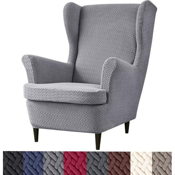 Housse de Fauteuil à Oreilles，Solid Stretch Jacquard Stretch T-Gris Clair