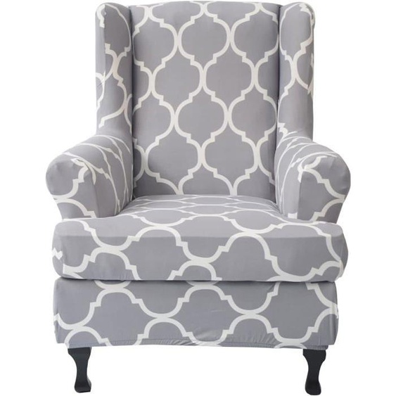 Housse de Fauteuil à Oreilles，style imprimé-gris géométrique