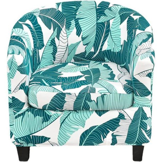 Housse de Fauteuil Chesterfield Cabriolet, Polyester extensible Housse Ensemble Fauteuil Club, Feuilles Tropicales, Vert Blanc
