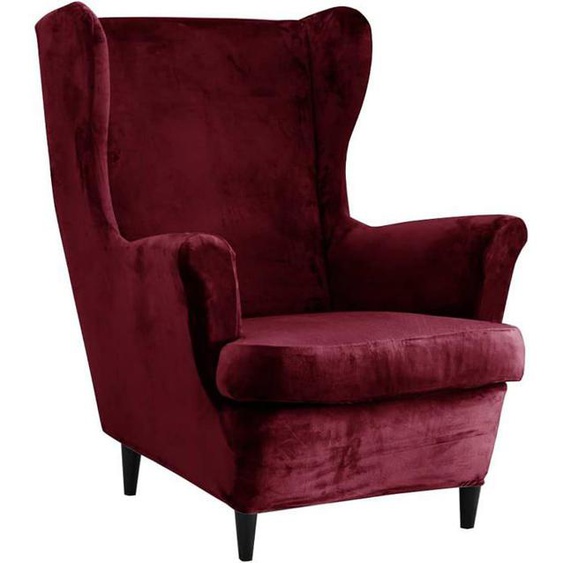Housse de Fauteuil daile pour Fauteuil 2 pièces Velours Extensible-Bordeaux