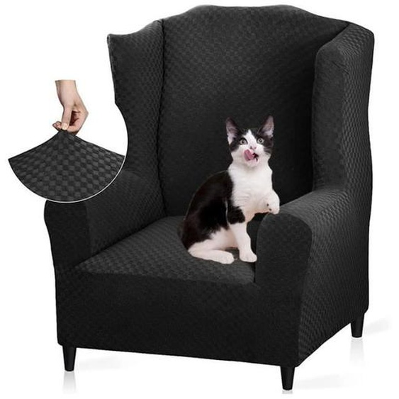 Housse de Fauteuil Élastique avec Oreilles, 1 Pièce Jacquard Protecteur de Canapé Appui-Tête Housse de Canapé Fauteuil ,Noir