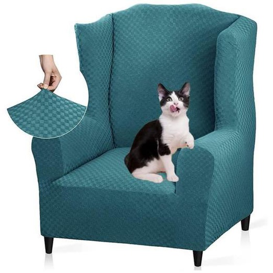 Housse de Fauteuil Élastique avec Oreilles, 1 Pièce Jacquard Protecteur de Canapé Appui-Tête Housse de Canapé Fauteuil ,Paon Bleu