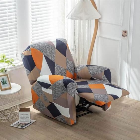 Housse de Fauteuil Relax Extensible 1 Place - Géométrie Classique - Gris - Synthétique - Salon