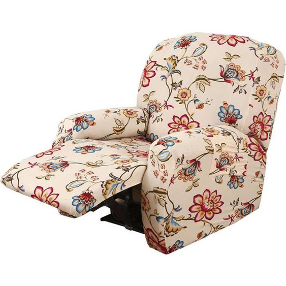Housse de Fauteuil Relax Extensible 1 Place, Protecteur pour Fauteuil Inclinable, fleur ancienne, Beige