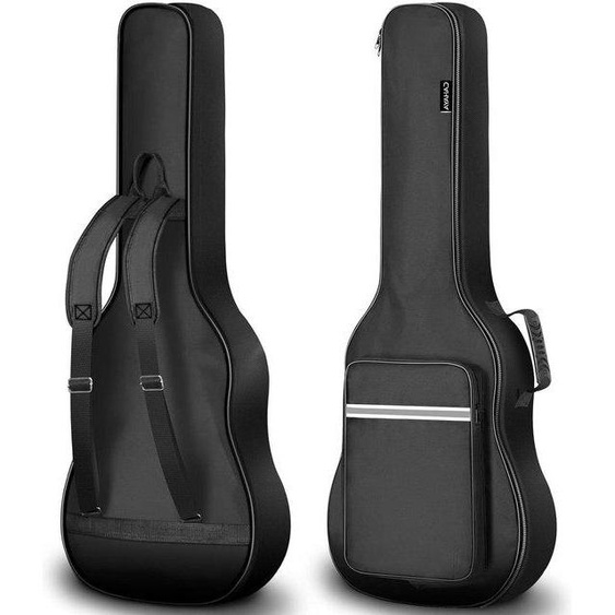 Housse de guitare classique 39 pouces, rembourrage moelleux de 6 mm dépaisseur, avec grandes poches et bandes réfléchissantes - Noir