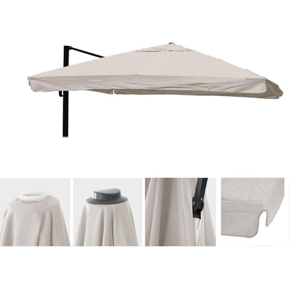 Housse de rechange pour parasol de luxe HWC-A96 avec Flap, housse de parasol, 3,5x3,5m (Ø4,95m) polyester 4kg ~ gris-crème