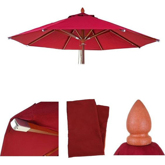 Housse de remplacement pour parasol en bois pour lindustrie de la restauration, modèle HWC-C57, housse de parasol, forme ronde, diamètre 4 mètres, polyester, couleur bordeaux