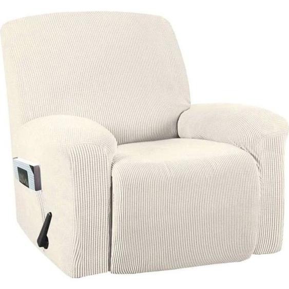 Housse Pour Fauteuil Inclinable Extensible 1 Pièce Avec Poche Latérale, Antidérapant Housse De Meuble Pour Canapé Inclinable, Blanc