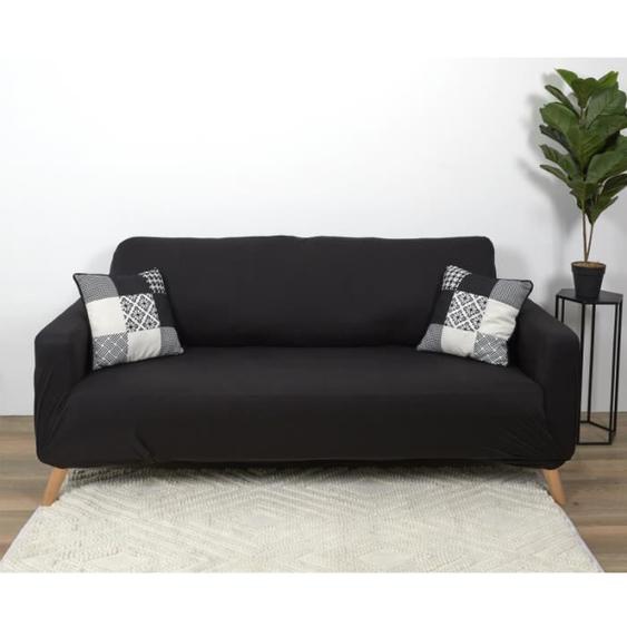 Housse de canapé - Housse de canapé extensible - Noir - 230 cm - Lavable en machine - 3 places