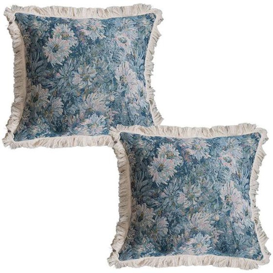 Housses de coussin décoratives avec pompons 18 x 18 pouces Housses de coussin à motif doiseaux pour coussin de canapé de printemps