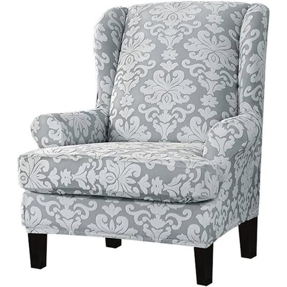 Housses de fauteuil à oreilles extensible en 2 pièces,housse de canapé en tissu spandex lavable Jacquard tricoté（gris)