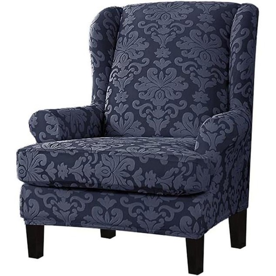 Housses de fauteuil à oreilles extensible，housse de canapé en tissu spandex lavable en jacquard tricoté（bleu)