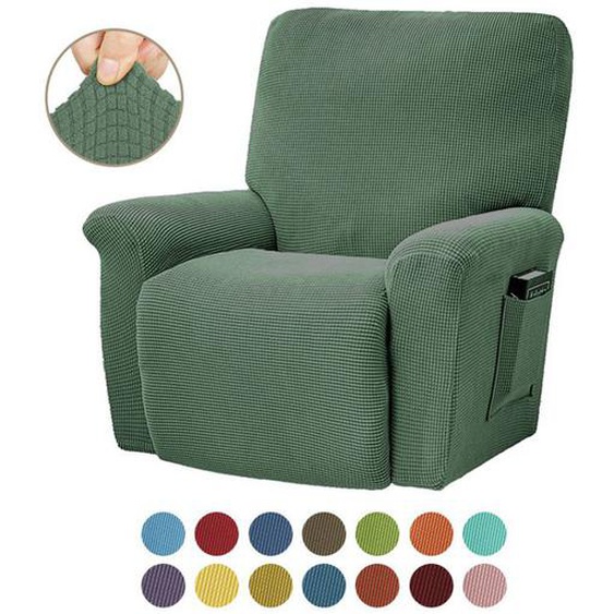 Housses de Fauteuils Relax 1 Places, Jacquard à carreaux Extensible Housse pour Canapé Relax, gris vert