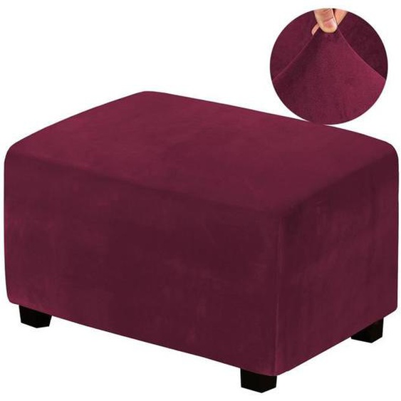 Housses de Pouf Extensibles,ANNEFLY Housse ottomane en Velours Housse de Repose-Pieds Rectangle Housse de Protection,Rouge vin