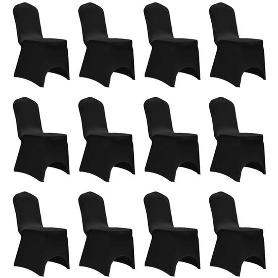 Housses élastiques de chaise Noir 12 pcs