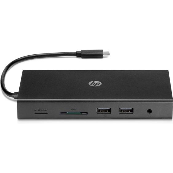 HP Concentrateur de voyage multi-ports USB-C, Avec fil, USB 3.2 Gen 1 (3.1 Gen 1) Type-C, 10,100,1000 Mbit/s, Noir, MicroSD (TransFlash), SD, Chine 1C