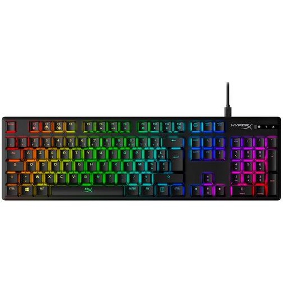 HP Origine en alliage - Clavier mécanique de jeu - Rouge HX (disposition FR), Taille réelle (100 %), Avec fil, USB, Clavier mécanique, LED RGB, Noir 4P4F