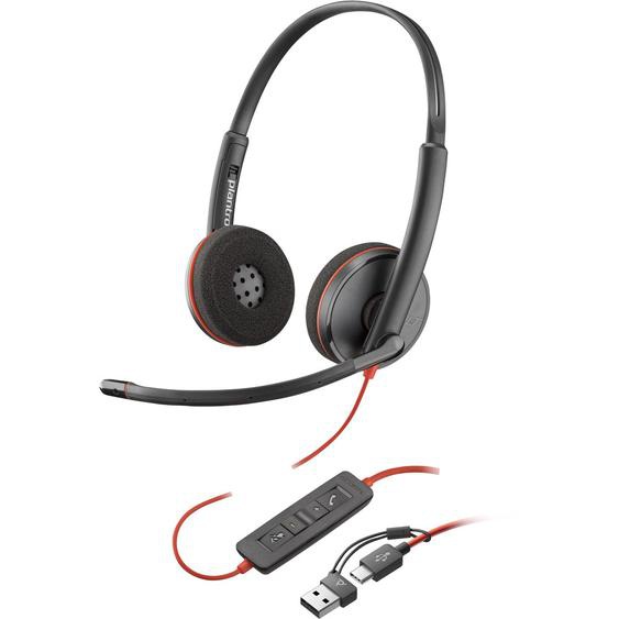 HP POLY POLY Micro-casque stéréo USB-C Blackwire 3220 + adaptateur USB-C/A (lot), Avec fil, Bureau/Centre dappels, 20 - 20000 Hz, Casque, Noir 8X228A6