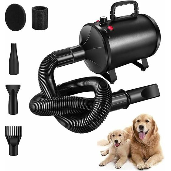 Pulseur Chien 2800W Professionnel,Sèche-Poils pour Chien,Température et Vitesse du Vent Réglables avec 4 Buses et Tuyau élastique,Toilettage,