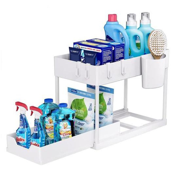 HSTURYZ Étagère de Rangement sous Évier 2 Niveaux Organisateurs de Rangement sous Évier 40*22*30.5cm Blanc