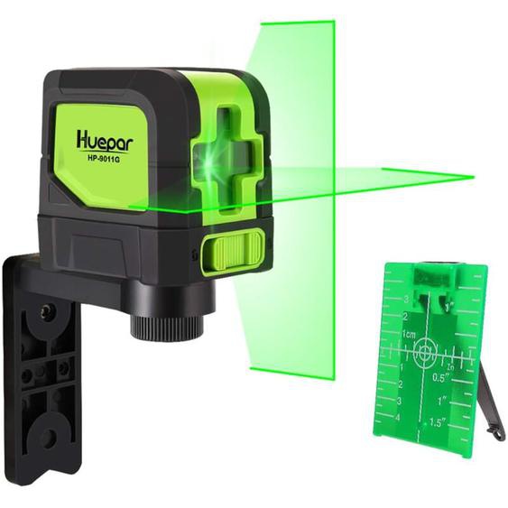 Huepar - Niveau Laser Croix Vert, avec Auto-nivellement et Fonction dinclinaison pour DIYer, H110°/ V110° Angle de couverture, Distance de Travail