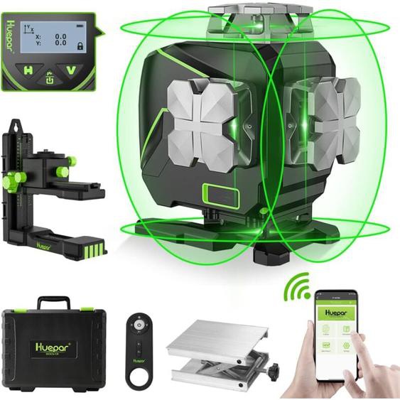 Niveaux Laser Huepar S04CG Niveau Laser Auto-Nivelant Écran lcd, Bluetooth Faisceau Vert Ligne Croisée Outil Laser Pour Carrelage,Télécommande & Étui