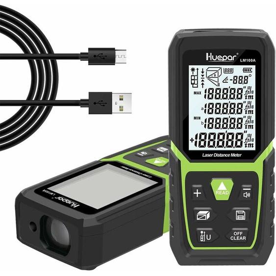 Télémètre Laser 100m de Haute Précision avec Batterie Li-Ion et Capteur Dangle Électronique, Écran lcd Rétro-Éclairé, Modes de Mesure Multiples