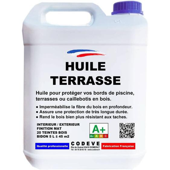 Huile Bois Terrasse - 5 l - Codeve Bois - Incolore - Pour La Protection Dun Bord De Piscine, Terrasse Ou Caillebotis En Bois.