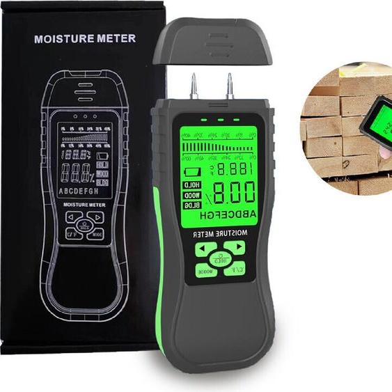 Humidimètre Indicateur dhumidité Humidimètre avec écran LCD 8 échelles détalonnage et fonction darrêt automatique Humidimètre pour bois Carton Béton Papier Briques