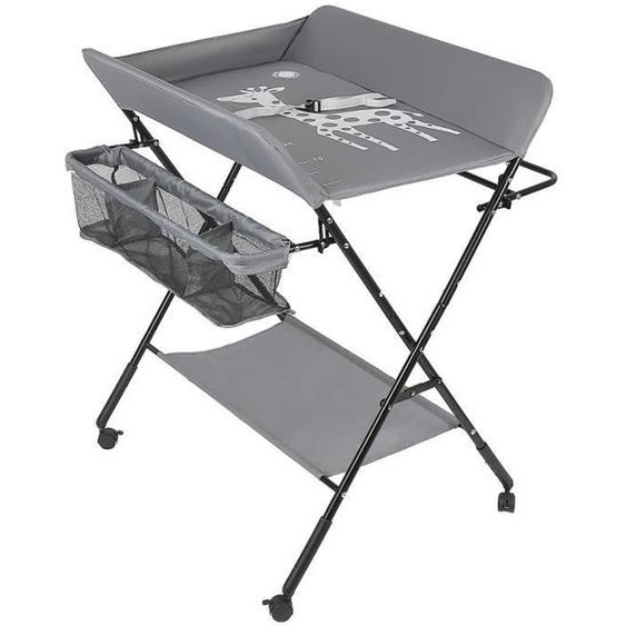 HUOLE-Table à langer pliable, table à langer mobile à roulettes, hauteur réglable, Gris
