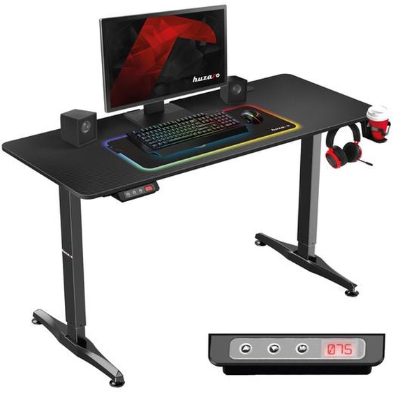 Huzaro Bureau électrique Hero 8.5 Gaming Table Table dordinateur réglable en hauteur 140x60cm LedPanneau de contrôle Mémoire Noir