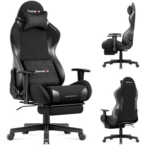Huzaro Force 5.7 Noir - Chaise de jeu, accoudoirs 2D, inclinaison 155°, repose-pieds, coussin cervical et lombaire, e SGS, 136 kg
