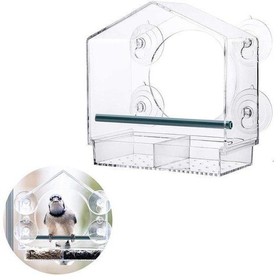 Ibenzoa® : Abri à fenêtre transparent avec 4 ventouses puissantes, dimensions 21,5 × 20,5 × 10 cm – Station dalimentation pour oiseaux sauvages et écureuils