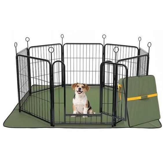 Ibenzoa® Cage de promenade pliable pour chiots, en métal, avec tapis Oxford étanche 140x140 cm (900D), tubes carrés de 13x13 mm, pieds en silicone antidérapants, sac de transport – pour intérieur et extérieur