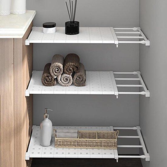 Ibenzoa® Étagère réglable et extensible de 38 à 60 cm (35 cm) – en acier inoxydable à haute teneur en carbone et en ABS, montage facile sans perçage, pour armoire, cuisine, salle de bain