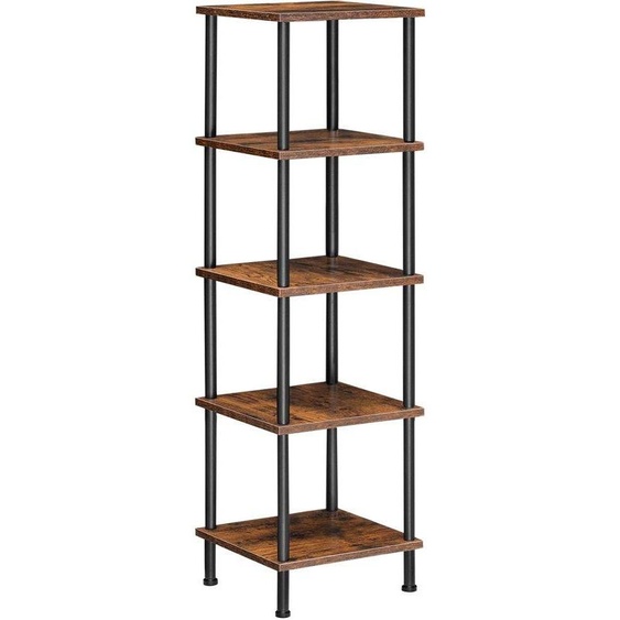 Ibenzoa® Industrielles : Étagère dangle, 5 niveaux, couleur marron vintage, dimensions par niveau : 30 x 30 cm, matériau : panneaux de particules et métal, montage facile sans outils, idéale pour la maison et le bureau